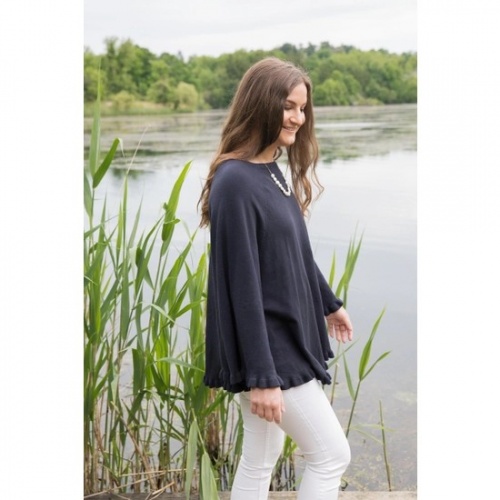 Navy Blue, Sleeve Style, Talia Frill Poncho  by Hilly Horton Home